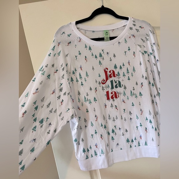 NEW! Honeydew Festive Soft White Pajama Set with Snow Ski & Tree Print - Picture 2 of 13